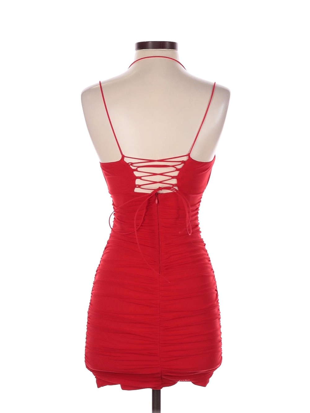 Red Ruched Mini Dress - Picture 2 of 3